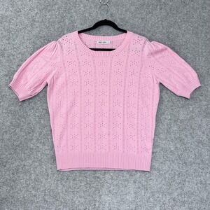 Grace Karin Sweater Pink Knit Puff Short Sleeve XL Top Balletcore Romantic Retro